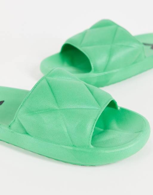 London Rebel X quilted sliders in green, 3 of 4