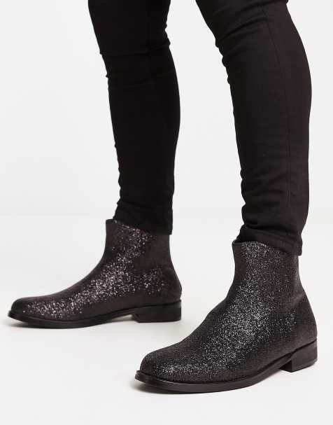 London Rebel X smart formal ankle boots in black fine glitter - view 1