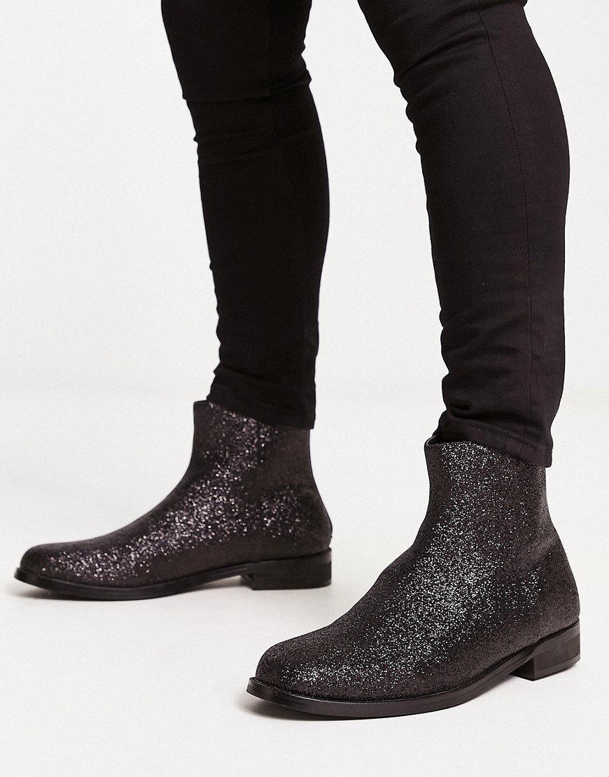 Bourgogne venstre tjene London Rebel X smart formal ankle boots in black fine glitter | Smart Closet