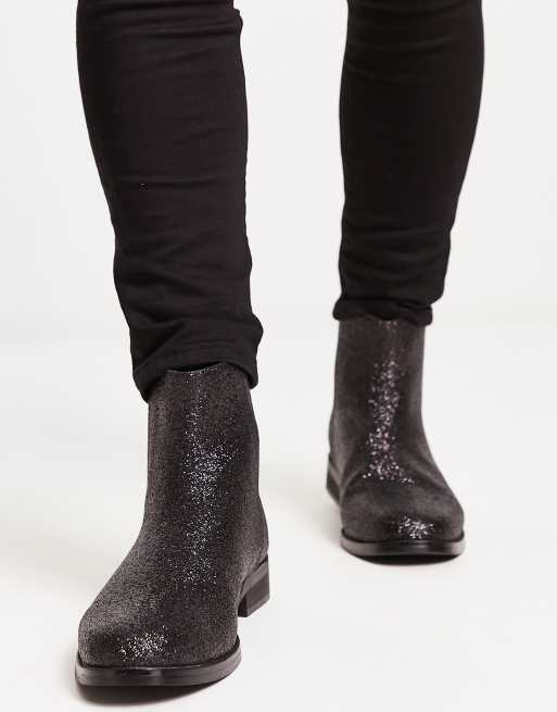 London Rebel X smart formal ankle boots in black fine glitter, 2 of 4