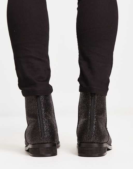 London Rebel X smart formal ankle boots in black fine glitter, 3 of 4