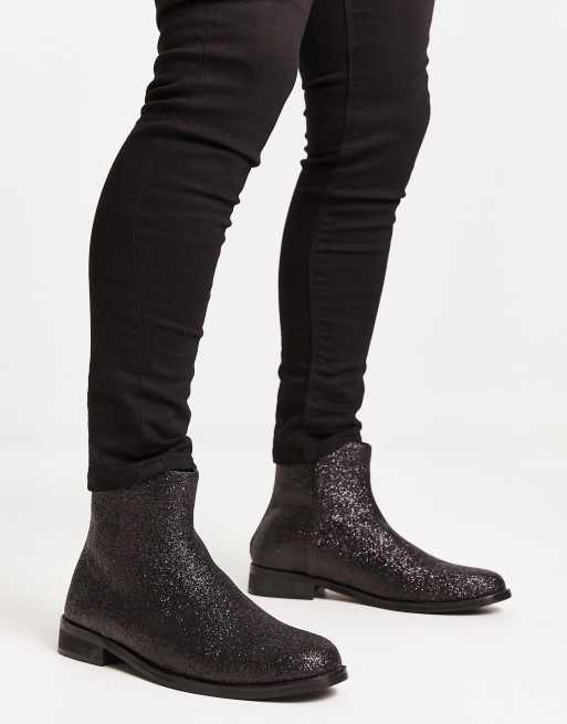 London Rebel X smart formal ankle boots in black fine glitter, 4 of 4