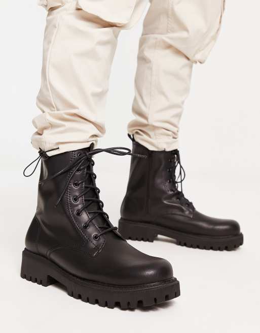 X Asos Uomo Scarpe Stivali Stivali stringati Stivaletti stringati a pianta larga neri con suola spessa London Rebel 