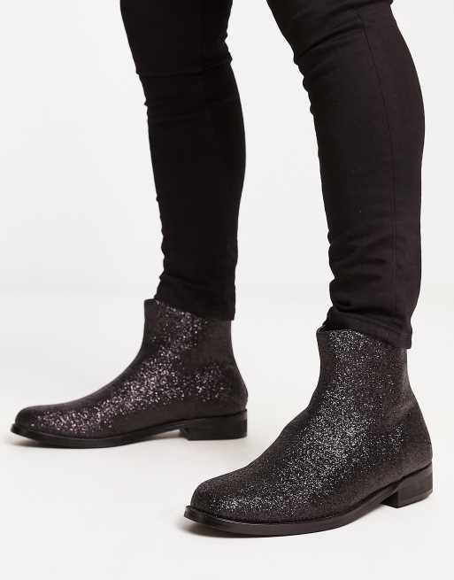 London Rebel X – Svarta, glittriga, fina ankelboots