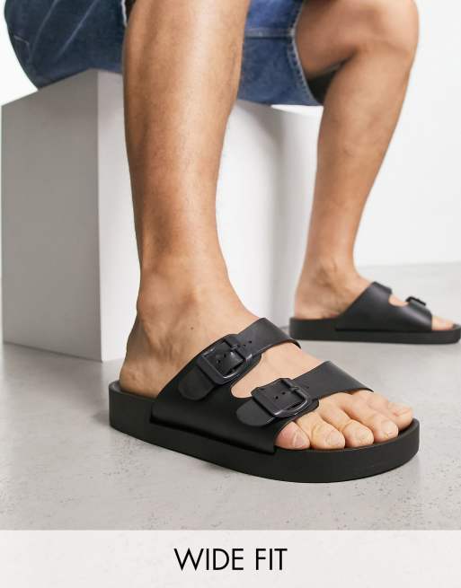 London Rebel X wide fit buckle sliders in black | ASOS