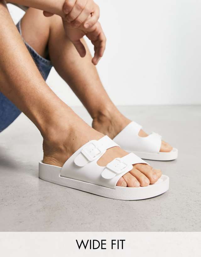 London Rebel X wide fit buckle sliders in white