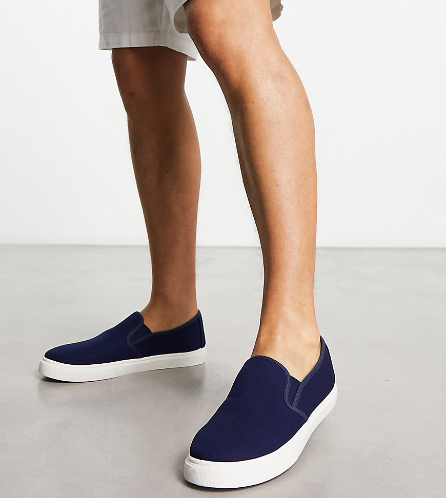 London Rebel X wide fit canvas slip on canvas sneakers in navy-Gray