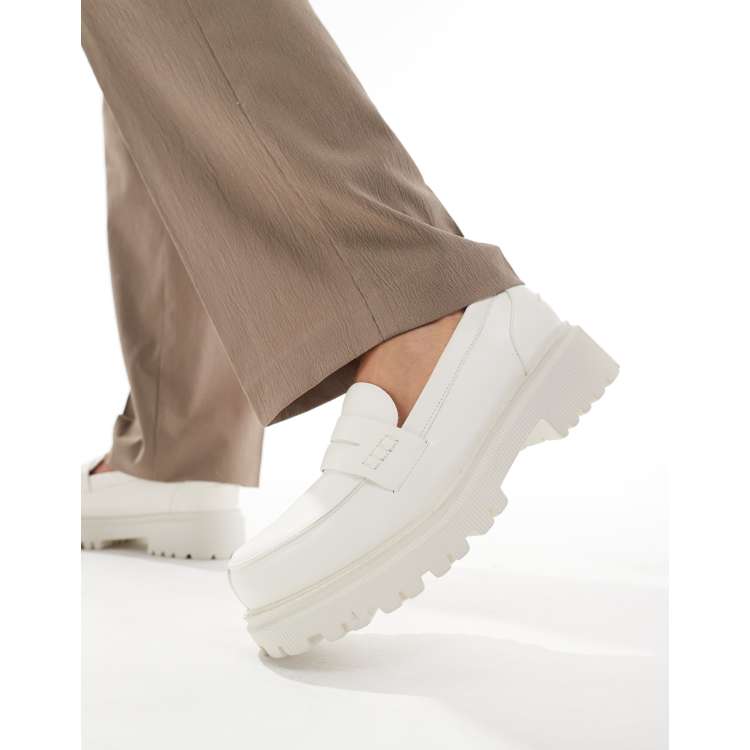 London Rebel X wide fit cleated sole chunky penny loafers in cream ClassicfuncenterShops
