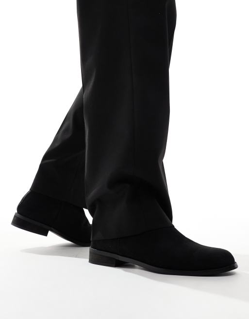 London Rebel X Wide Fit – Czarne eleganckie buty do kostki z imitacji zamszu