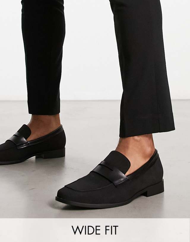 London Rebel X wide fit faux leather penny loafers in black