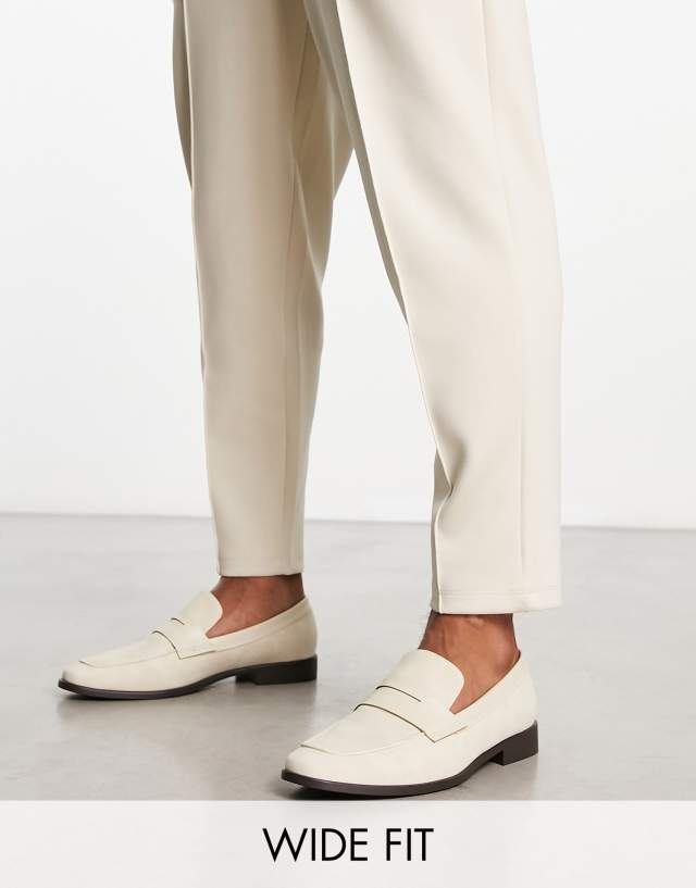 London Rebel X wide fit faux leather penny loafers in sand