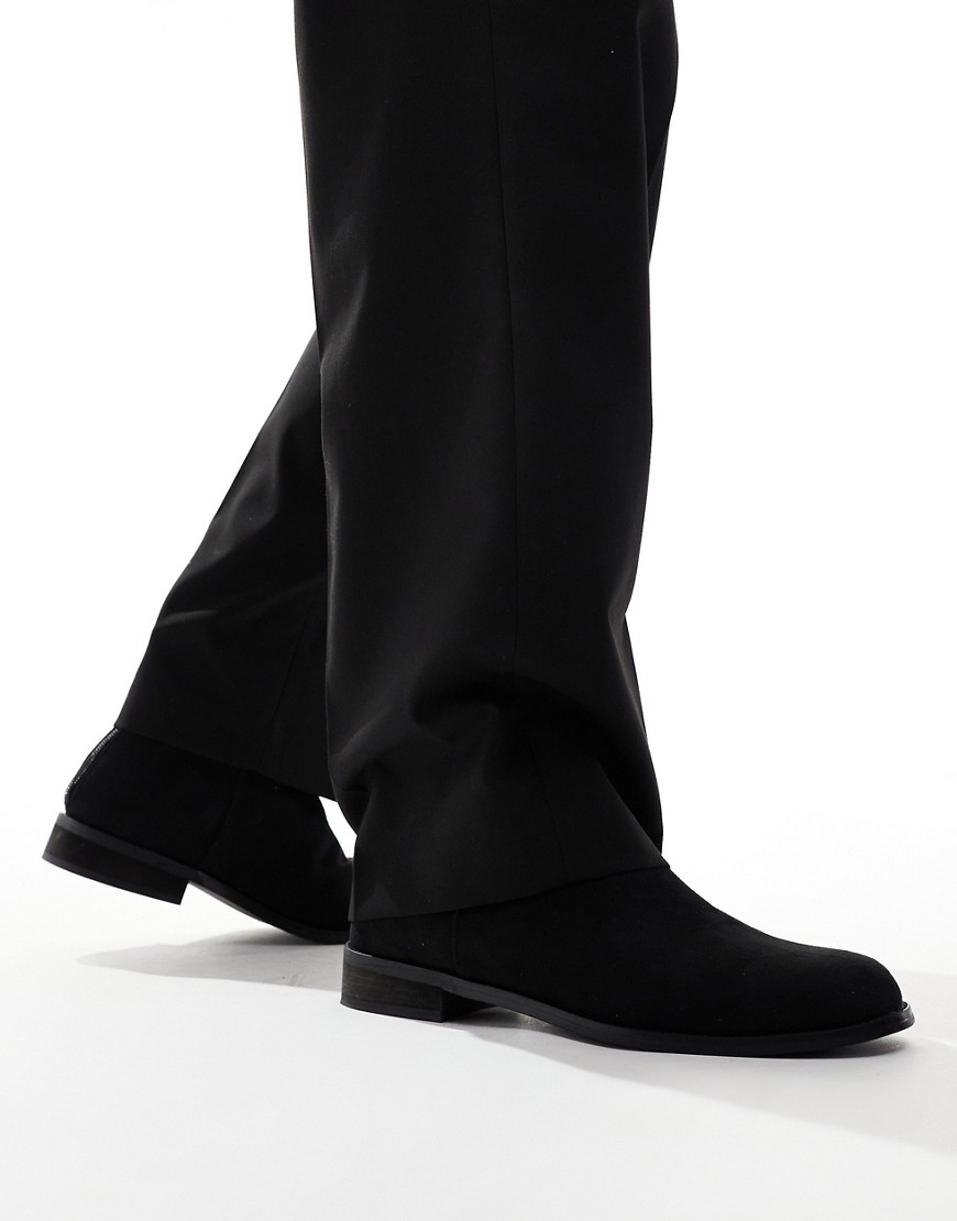 London Rebel X Wide Fit Formal Ankle Boots In Black Faux Suede