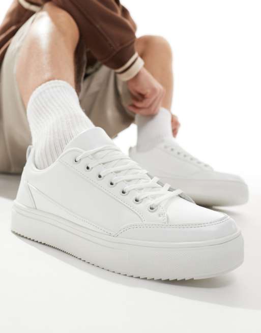  London Rebel X wide fit lace up trainers in white