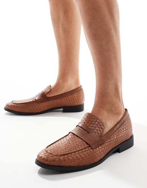 London Rebel X – Wide Fit – Loafer in Hellbraun aus gewebtem Kunstleder, weite Passform