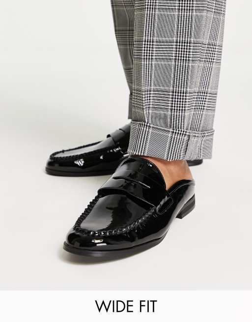 London Rebel X - Wide Fit - Penny-mules uden hælkant i sort imiteret læder