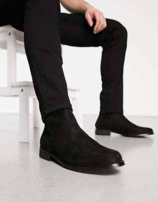 London Rebel X wide fit smart formal ankle boots in black faux suede - ASOS Price Checker