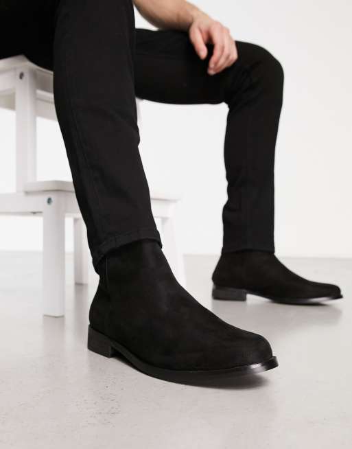 London Rebel X wide fit smart formal ankle boots in black faux suede | ASOS