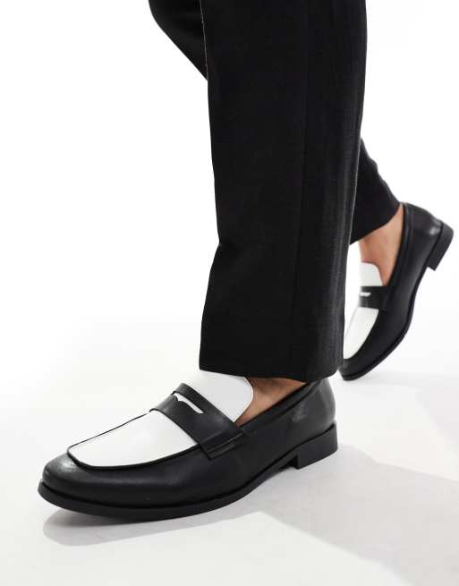 London Rebel X Wide Fit – Svarta och vita pennyloafers