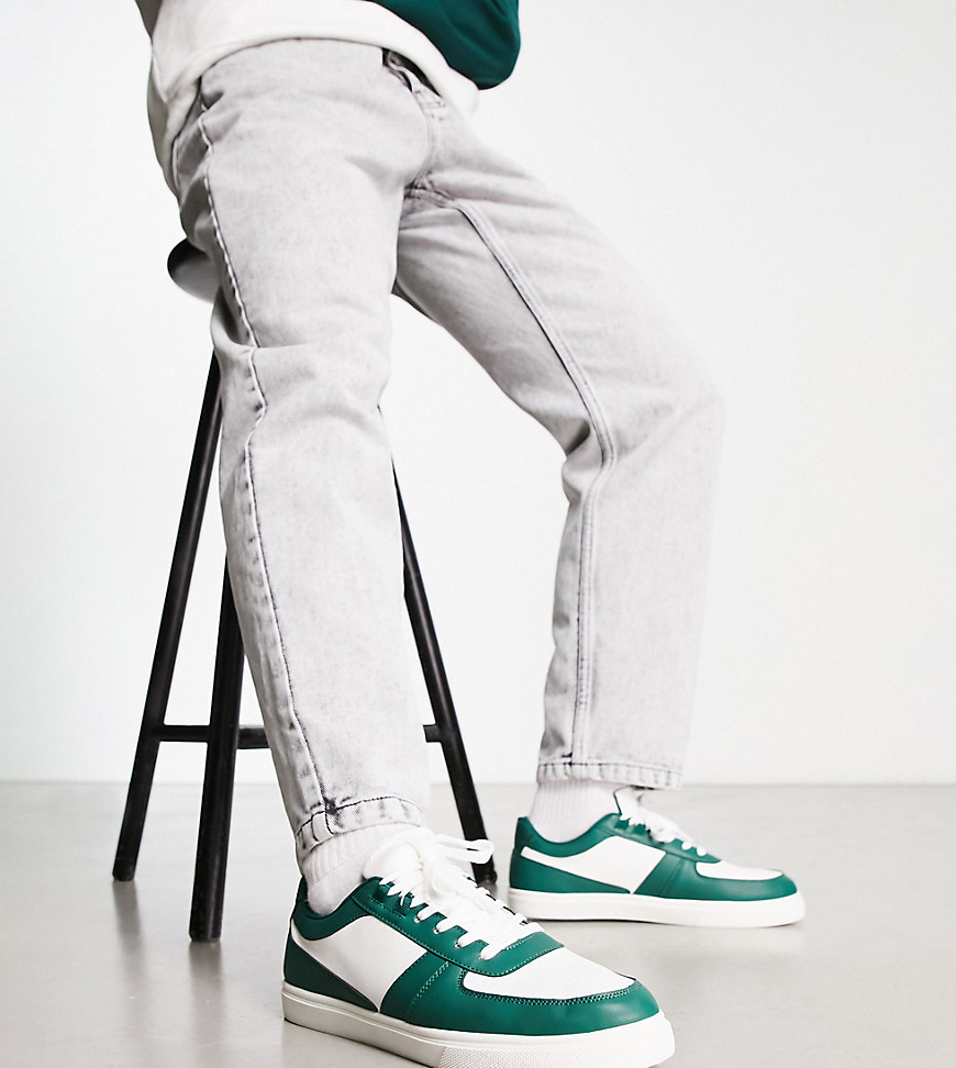 London Rebel X wide fit trainers in white/green