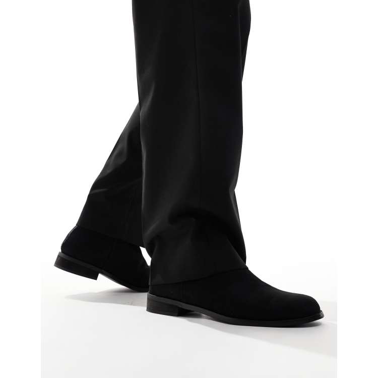 London Rebel X wide fit wide fit smart formal ankle boots in black faux suede ASOS