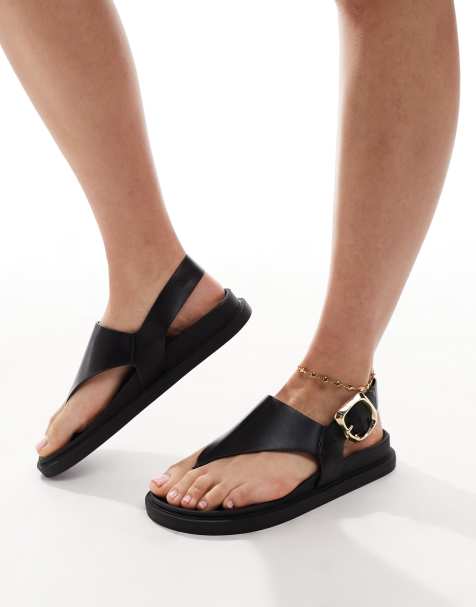 London Rebel – Zehenstegsandalen in Schwarz mit Fußbett - view 1