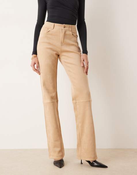 Long Legs London high waisted faux suede pants in beige - view 1