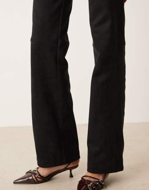 Long Legs London high waisted faux suede trousers in black, 3 of 5