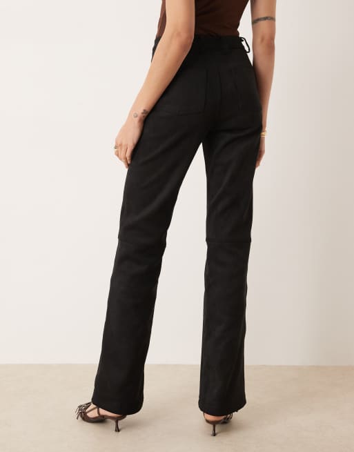 Long Legs London high waisted faux suede trousers in black, 5 of 5