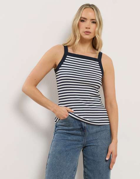 Long Tall Sally 2 pack high neck ribbed vests in white
