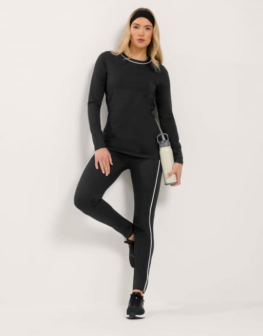 Long Tall Sally Active piped long sleeve top in black, 2 of 4