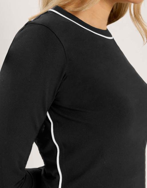 Long Tall Sally Active piped long sleeve top in black, 4 of 4