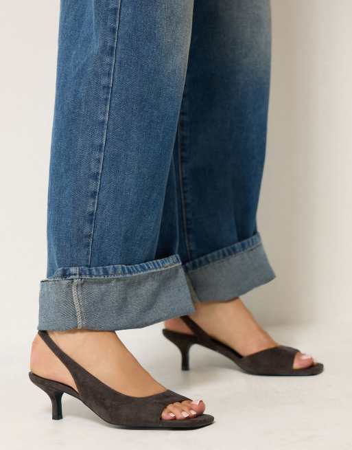 Long Tall Sally Asymmetric slingback kitten heels in brown, 2 of 4
