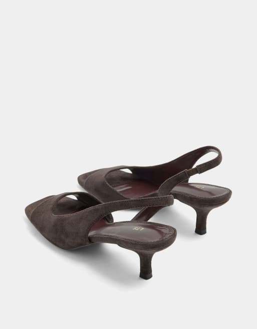 Long Tall Sally Asymmetric slingback kitten heels in brown, 4 of 4