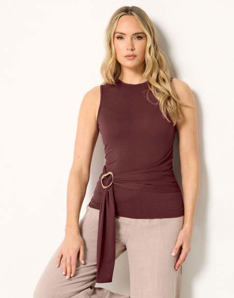 Long Tall Sally Belted buckle top in red - view 1