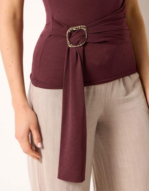 Long Tall Sally Belted buckle top in red, 4 of 4