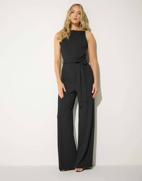 Long Tall Sally Belted wide leg jumpsuit in black - view 1