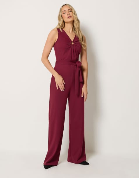 Long Tall Sally Belted wide leg jumpsuit in red - view 1