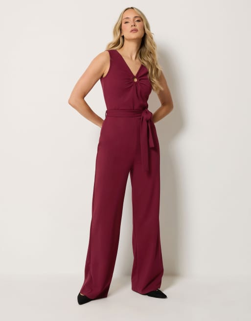 Long Tall Sally Belted wide leg jumpsuit in red, 2 of 4
