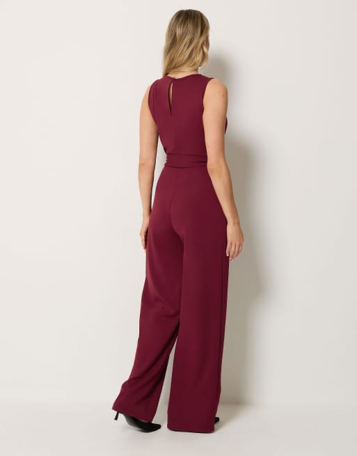Long Tall Sally Belted wide leg jumpsuit in red, 3 of 4