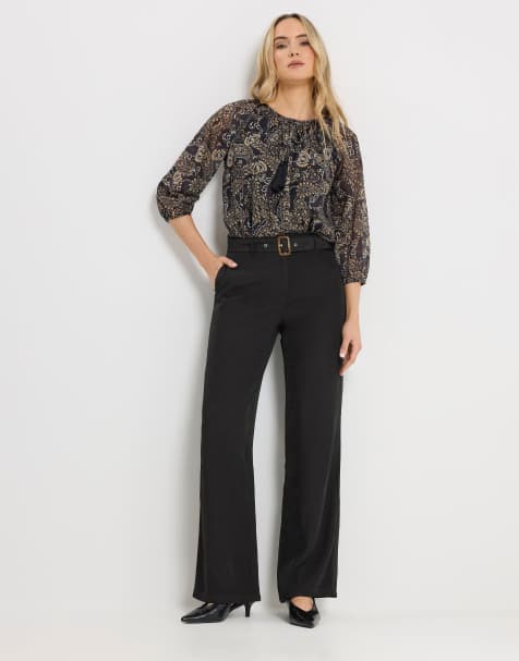 Long Tall Sally Belted wide leg trousers in black - view 1