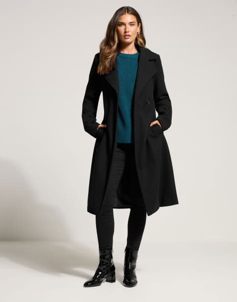 Long Tall Sally Belted wrap midi coat in black - view 1