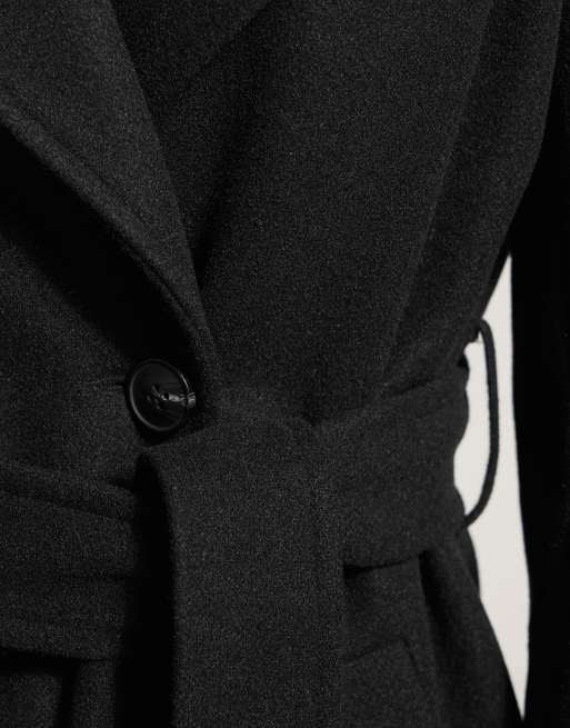 Long Tall Sally Belted wrap midi coat in black, 4 of 4