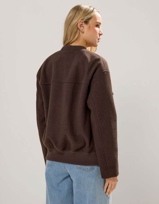 Long Tall Sally Brushed pocket bomber jacket in brown, 3 of 4
