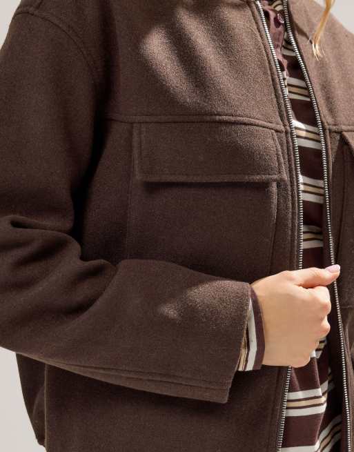 Long Tall Sally Brushed pocket bomber jacket in brown, 4 of 4