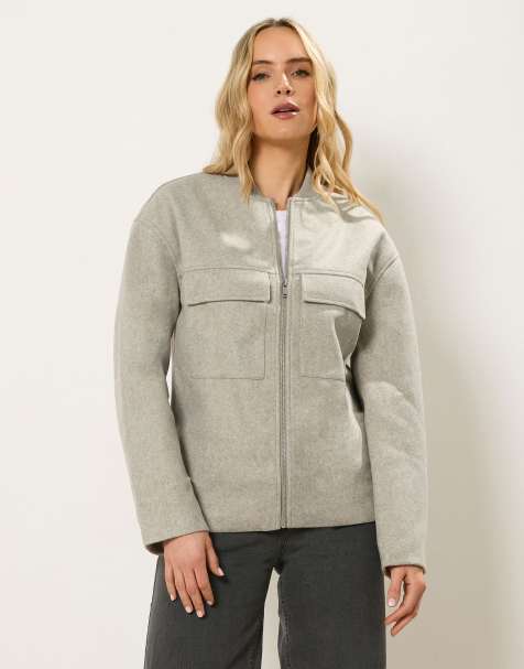 Long Tall Sally Brushed pocket bomber jacket in natural