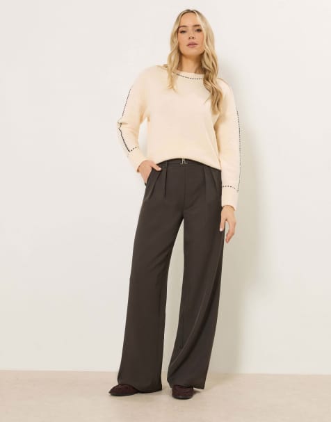 Long Tall Sally Buckle wide leg trousers in brown - view 1