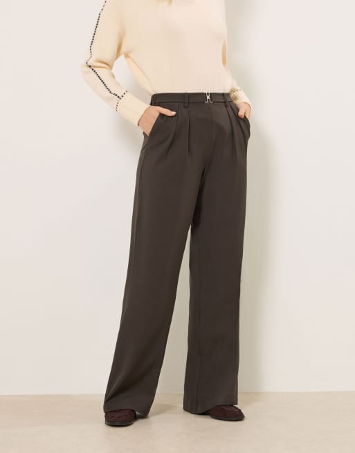 Long Tall Sally Buckle wide leg trousers in brown, 2 of 4