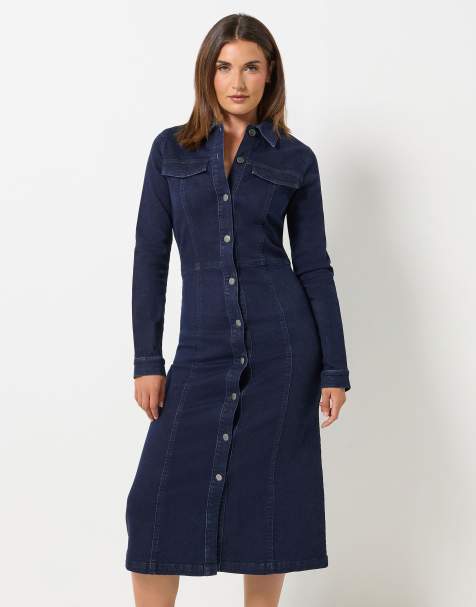Long Tall Sally Button denim midi dress in blue - view 1