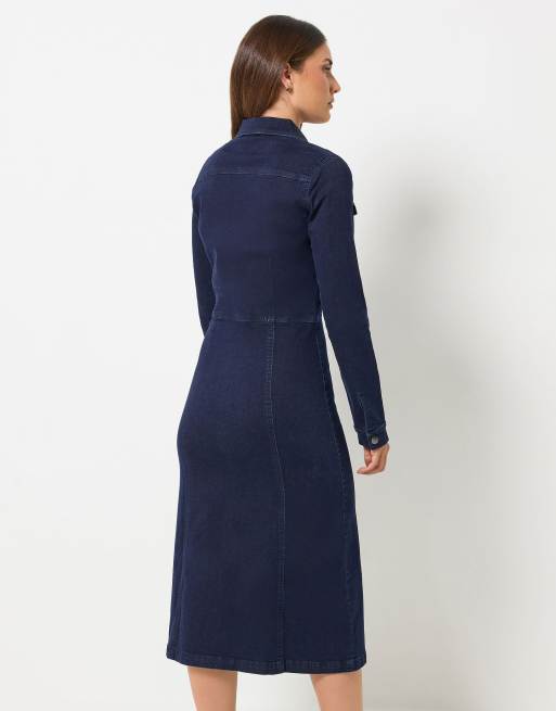 Long Tall Sally Button denim midi dress in blue, 3 of 4