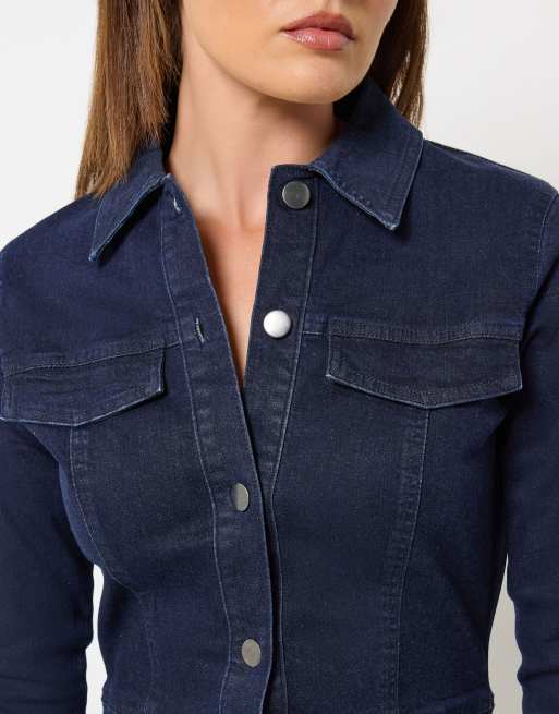 Long Tall Sally Button denim midi dress in blue, 4 of 4